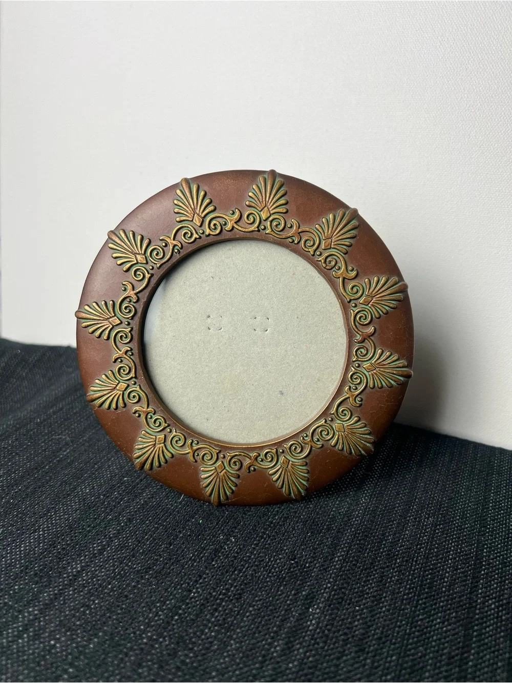 Vintage Carr 1999 Round Picture Frame Bronze Ornate Palmette Scroll Design
